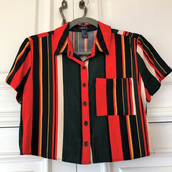 Colourful Striped Crop Shirt with Cut-Out Back Size S - Picture 5 of 16